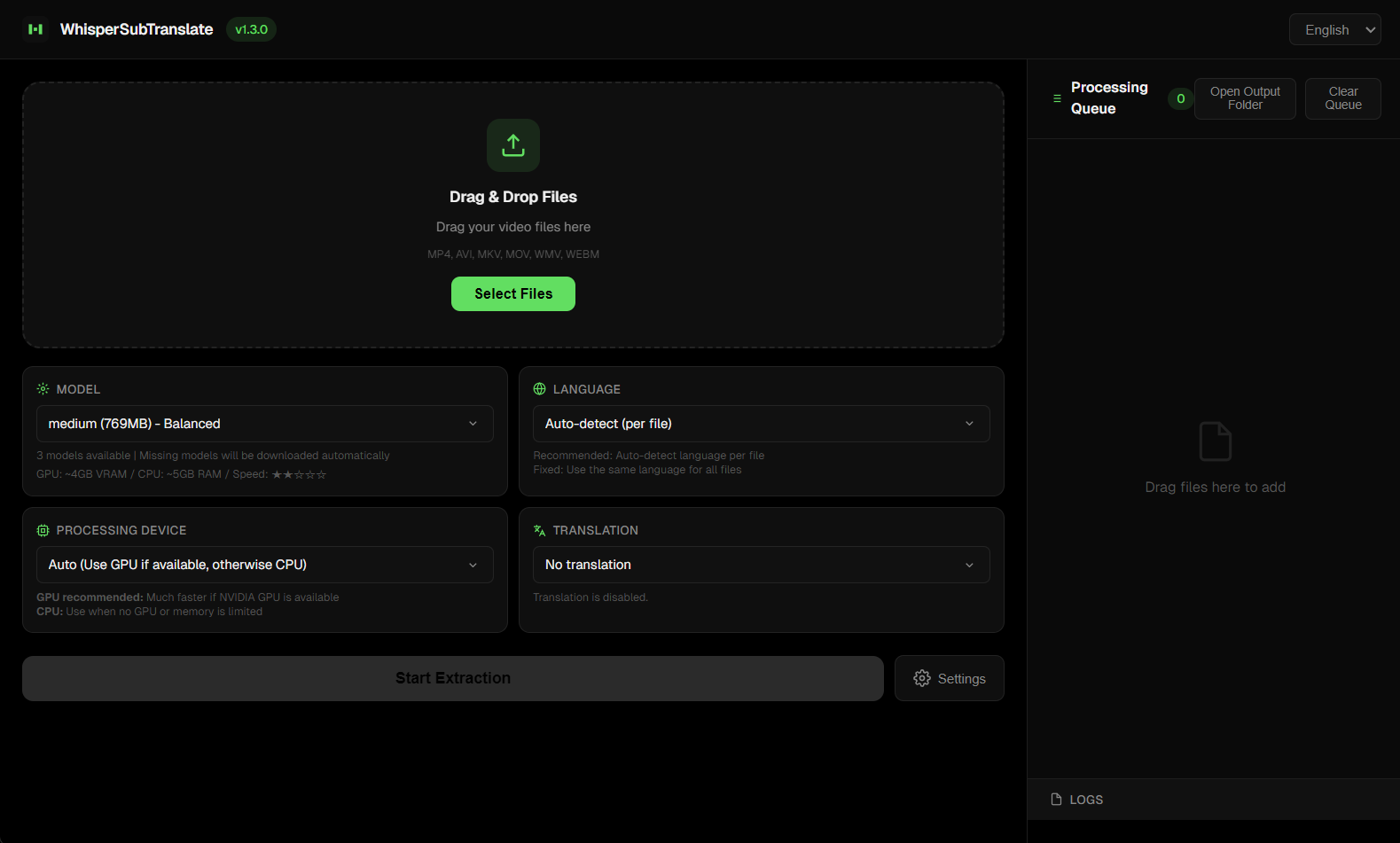WhisperSubTranslate interface
